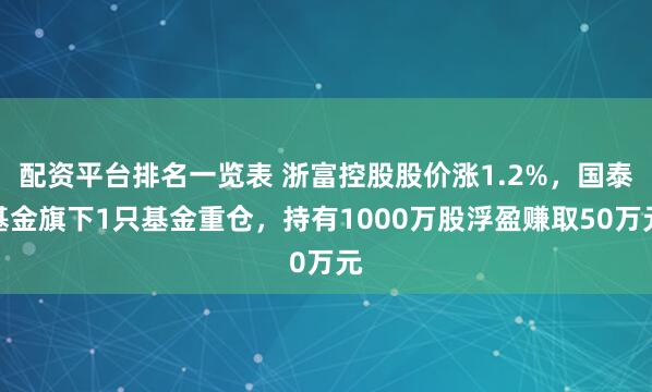 配资平台排名一览表 浙富控股股价涨1.2%,国泰基金旗下1只基金重仓,持有1000万股浮盈赚取50万元